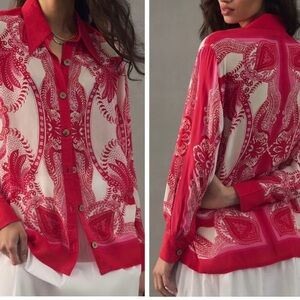 Farm Rio X Anthropologie Printed Classic Buttondown Shirt size small